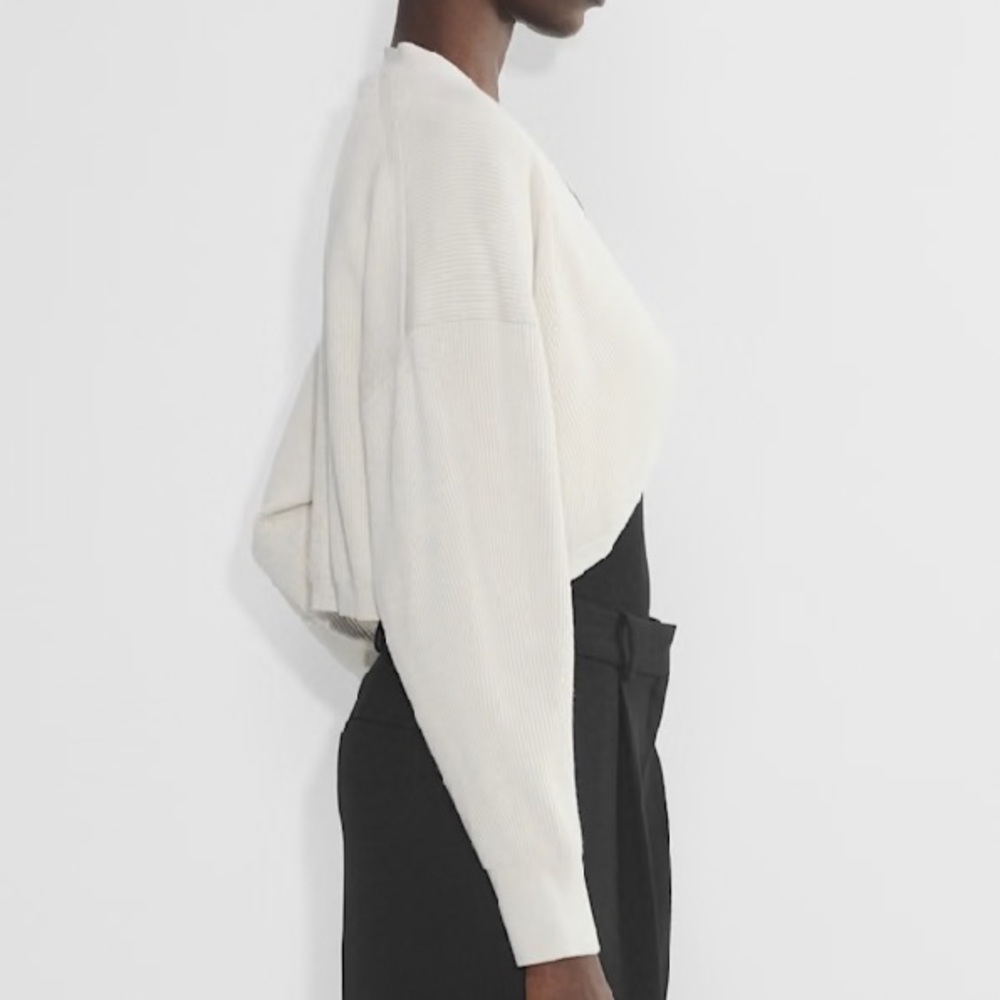 Babaton Cropped Open-Front Ribbed Cardigan in Light Beige - Picture 2 of 13